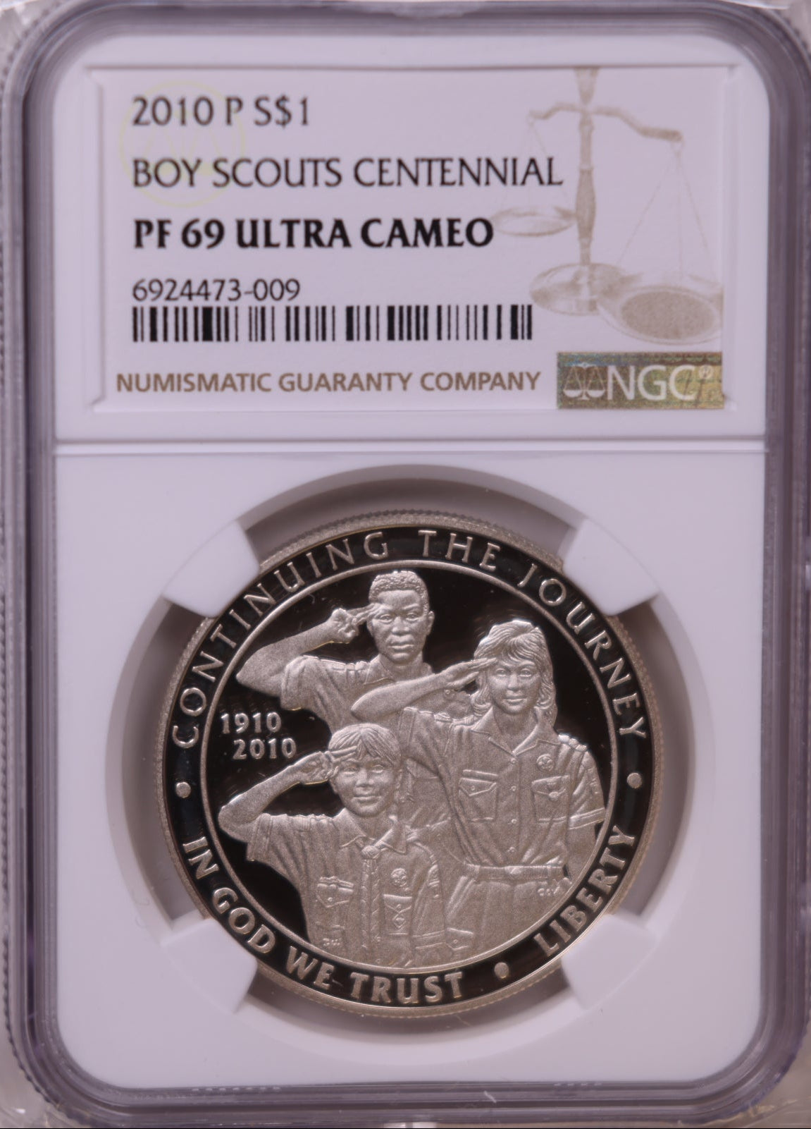 2010-P Boy Scouts Centennial Silver Dollar, NGC PF-69 Ultra Cameo, Store #GMC363