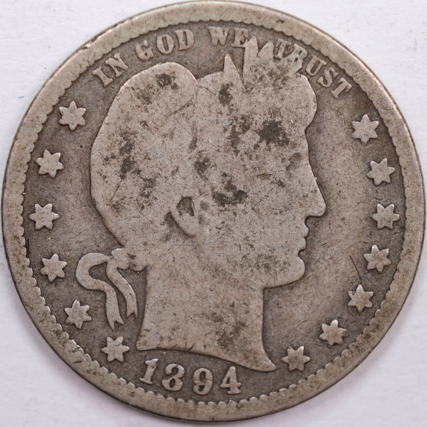 1894-O Barber Silver Quarter, Very Good Circulated Coin, Store #QR0332