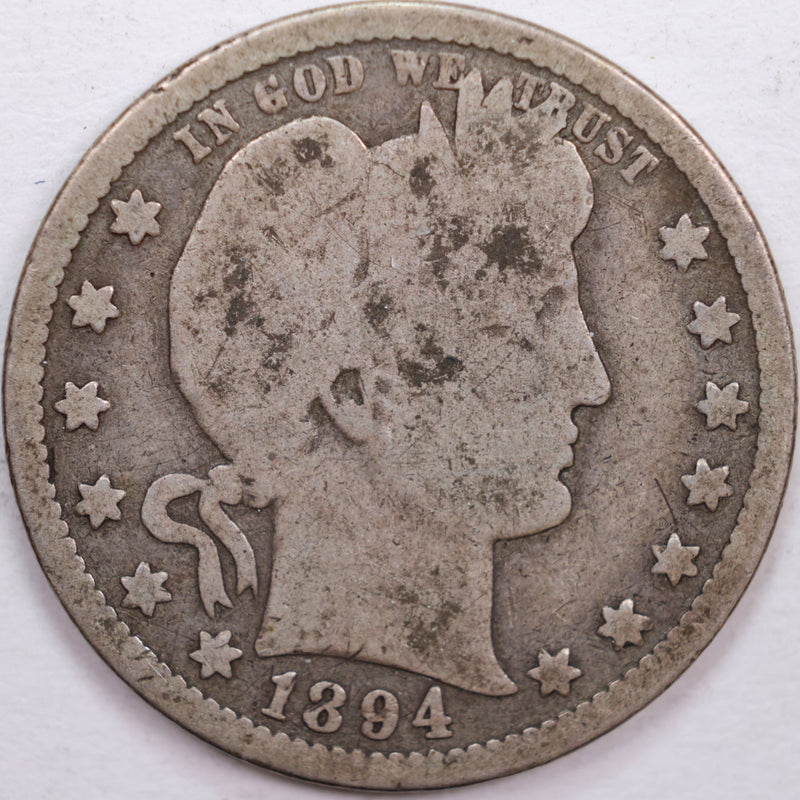 1894-O Barber Silver Quarter, Very Good Circulated Coin, Store