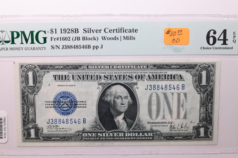 1928-B $1 Silver Certificate. PMG Certified CU-64, EPQ., STORE Store