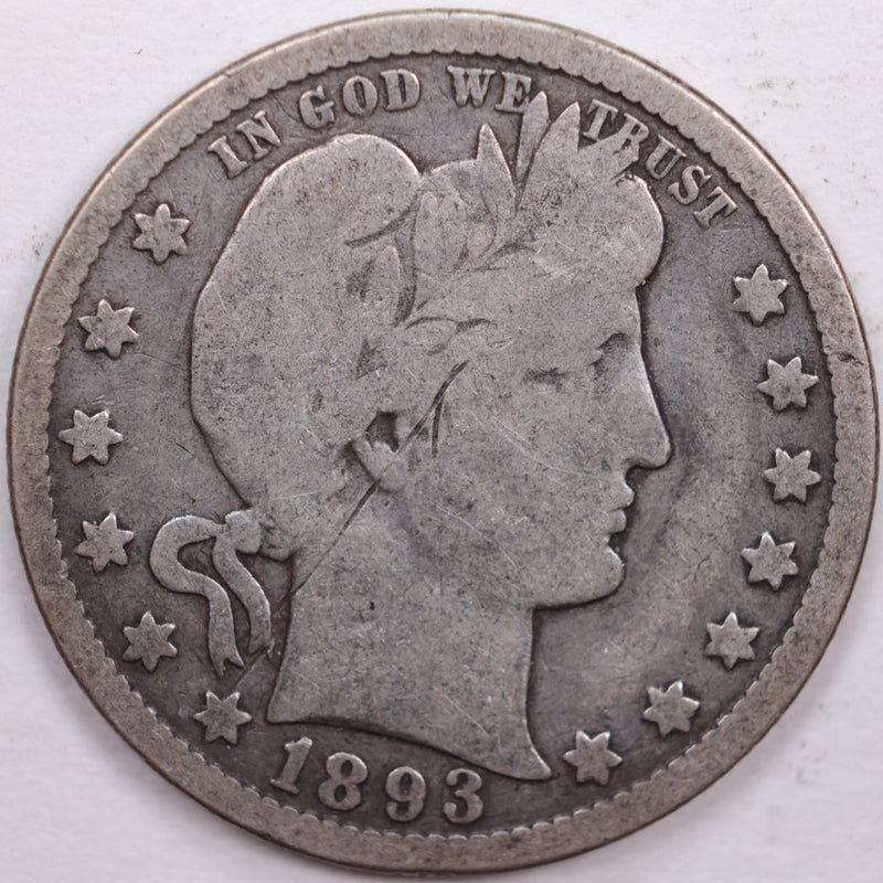 1893-O Barber Silver Quarter, Very Good Circulated Coin, Store