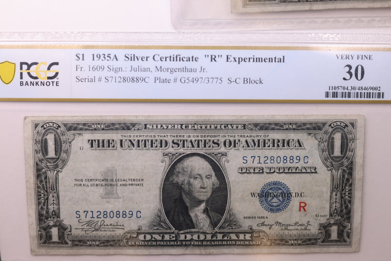 1935-A $1 Silver Certificate. PCGS VF-30. "R" Experimental Note, STORE Store