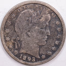 1893-S Barber Silver Quarter, Fine Circulated Coin, Store