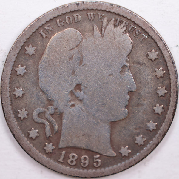 1895-S Barber Silver Quarter, Very Good Circulated Coin, Store #QR0348
