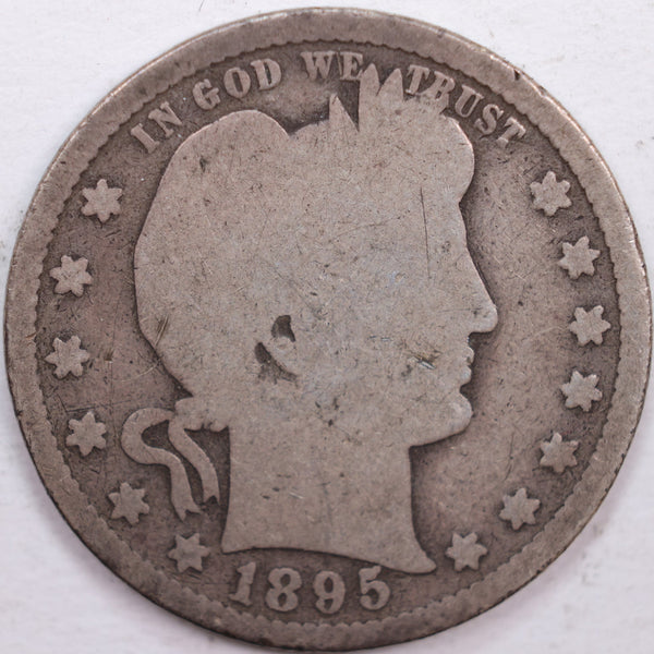1895-S Barber Silver Quarter, Very Good Circulated Coin, Store #QR0349