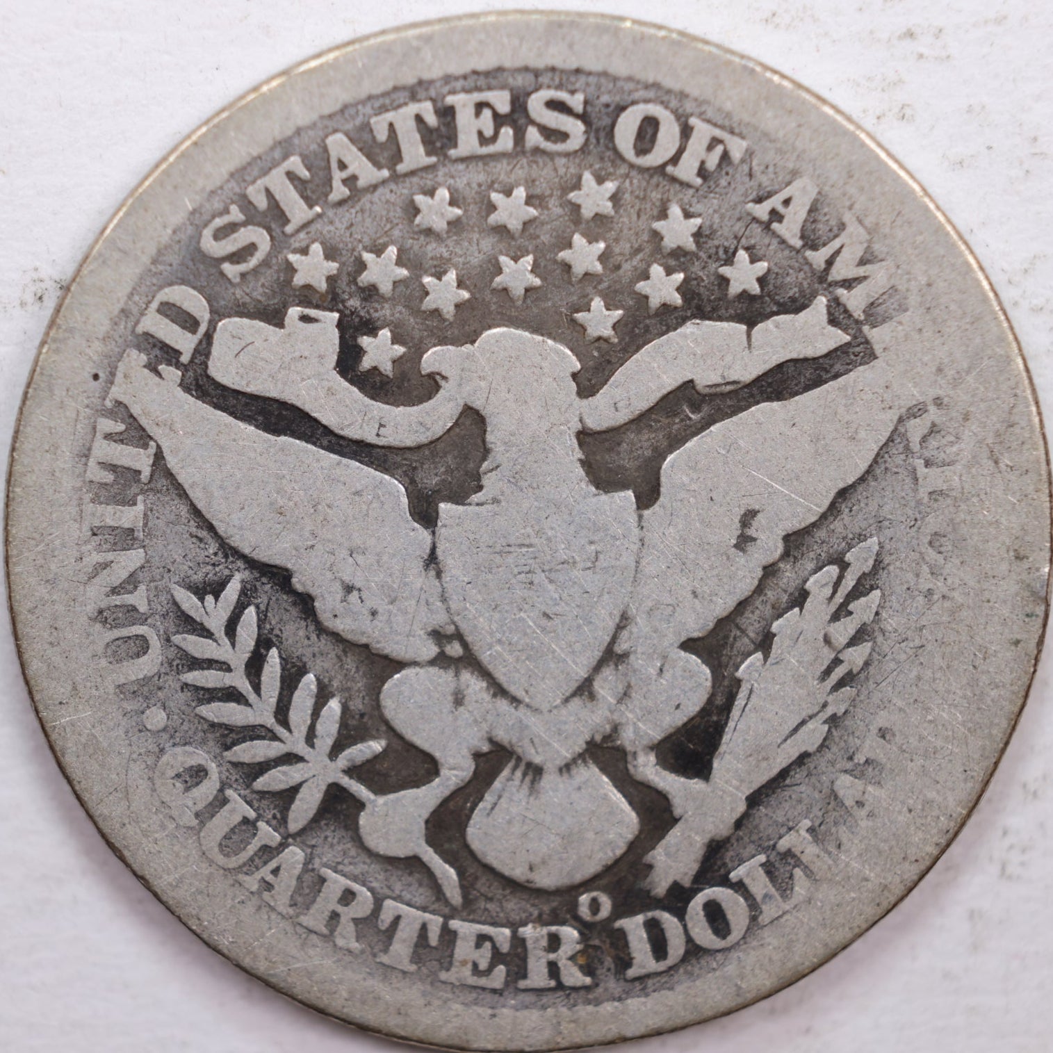 1896-O Barber Silver Quarter, About Good Circulated Coin, Store #QR0351