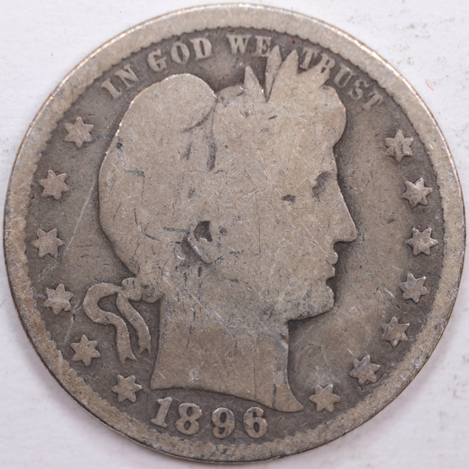 1896-O Barber Silver Quarter, Very Good Circulated Coin, Store #QR0352