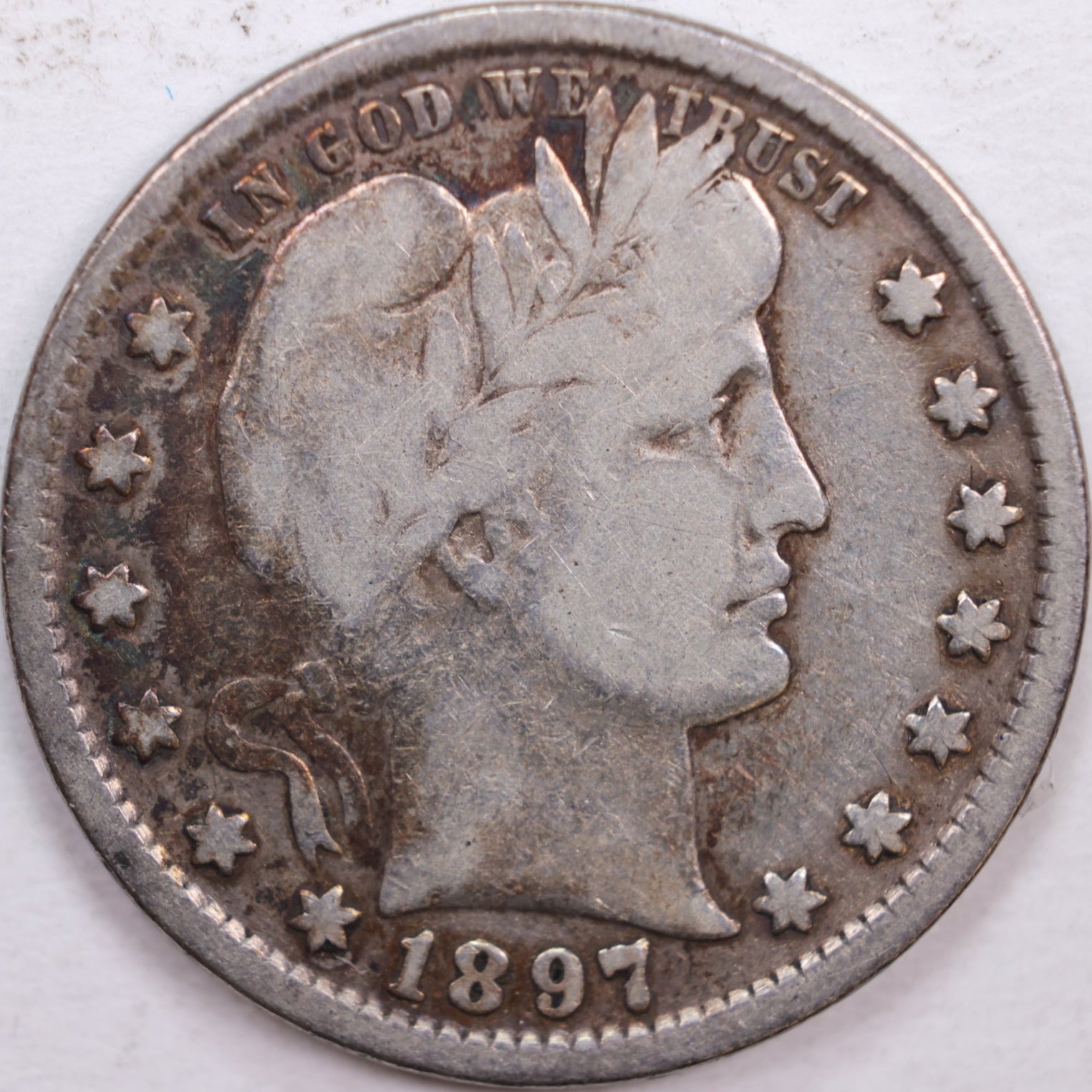 1897 Barber Silver Quarter, Fine Circulated Coin, Store #QR0354.