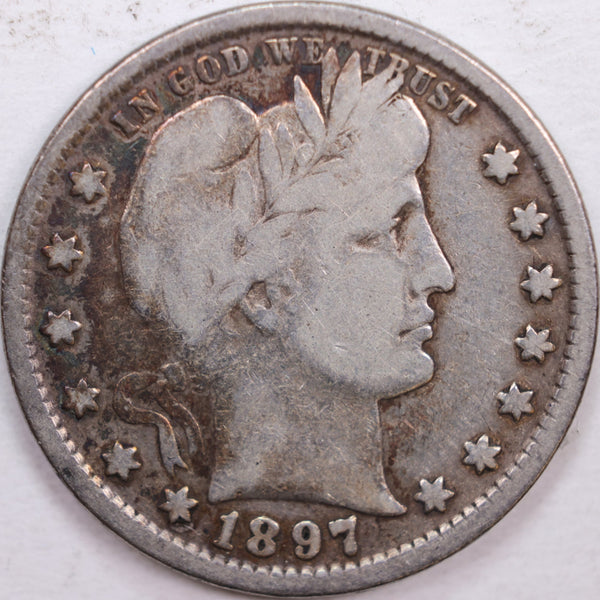 1897 Barber Silver Quarter, Fine Circulated Coin, Store #QR0354