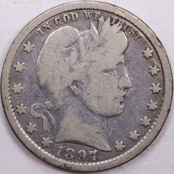 1897-O Barber Silver Quarter, Fine Circulated Coin, Store #QR0359