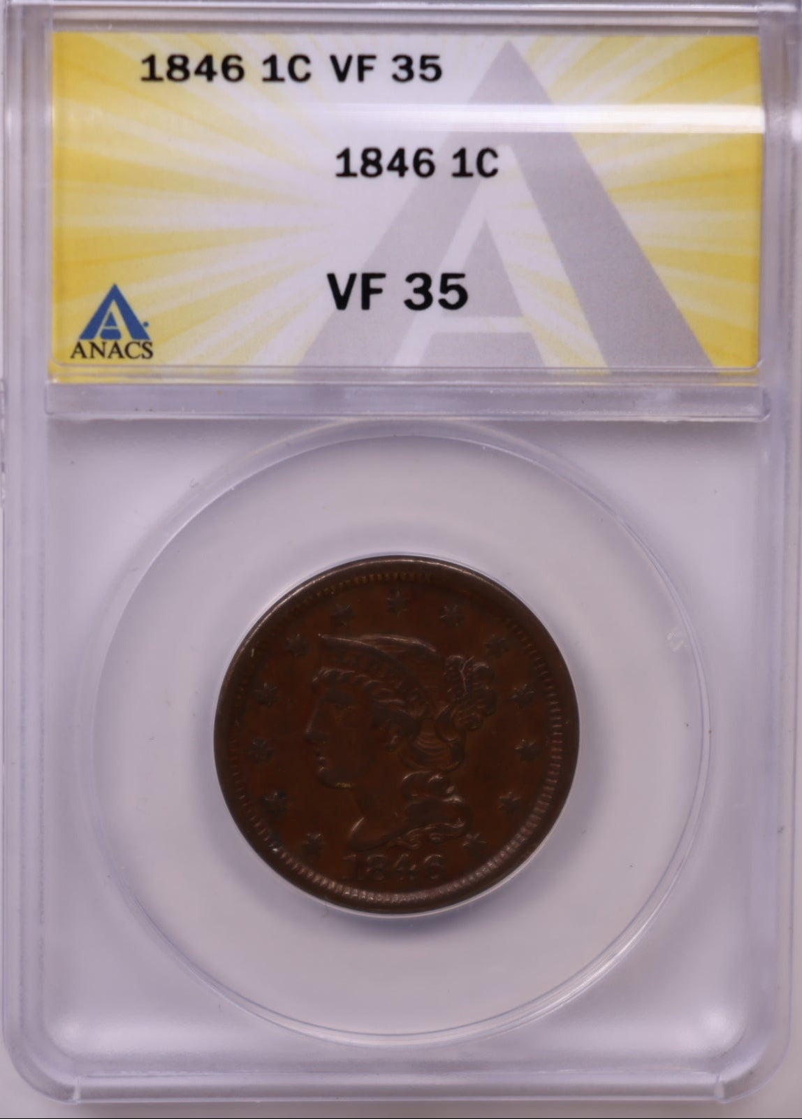 1846 Large Cent, ANACS VF-35, Affordable Circulated Coin, Store #CT1191