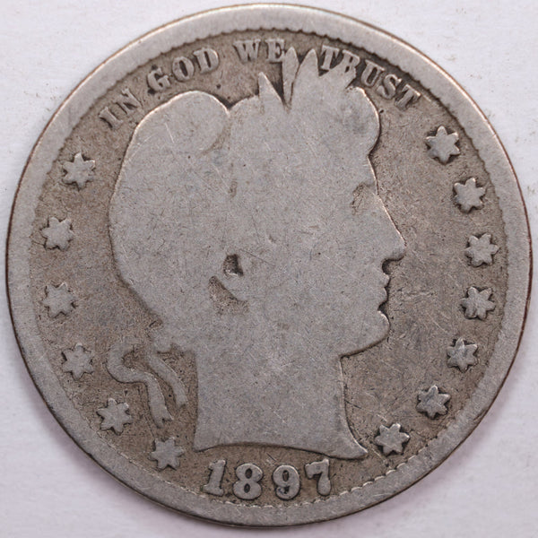 1897-S Barber Silver Quarter, Fair Circulated Coin, Store #QR0360