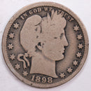 1898 Barber Silver Quarter, Very Good Circulated Coin, Store