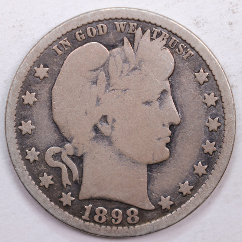 1898-O Barber Silver Quarter, Very Good Circulated Coin, Store
