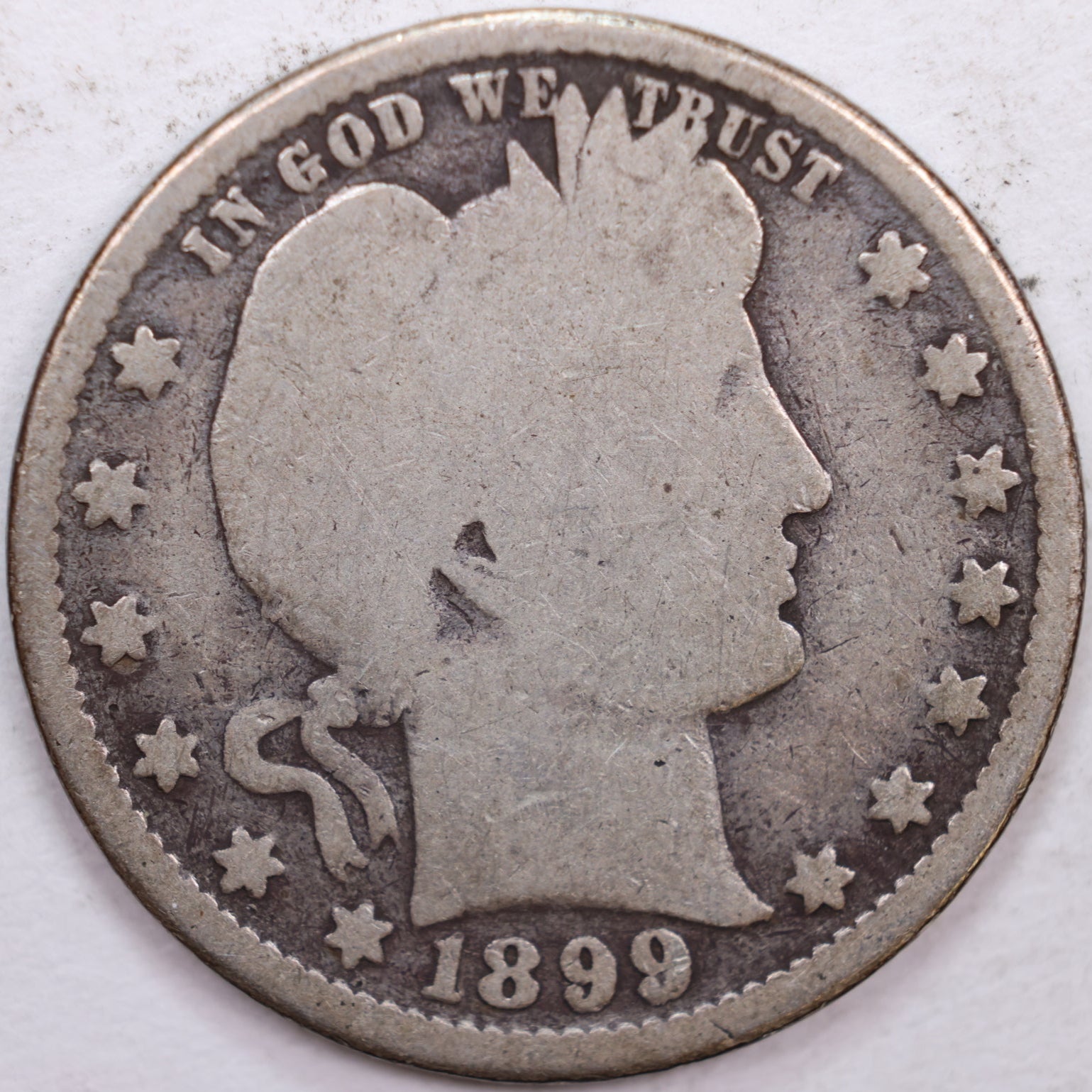 1899 Barber Silver Quarter, About Good Circulated Coin, Store #QR0371