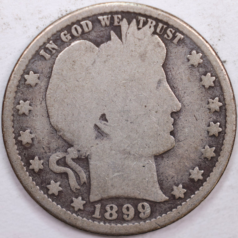1899 Barber Silver Quarter, Abt Good Circulated Coin, Store