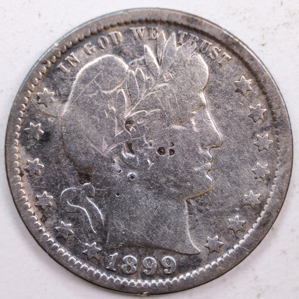 1899 Barber Silver Quarter, Very Good Circulated Coin, Store #QR0375