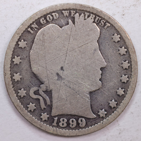 1899 Barber Silver Quarter, Good Circulated Coin, Store #QR0376