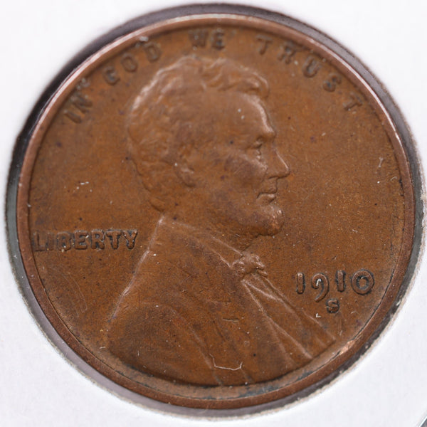 1910-S Lincoln Wheat Cents., Extra Fine Circulated Coin., Store #1855