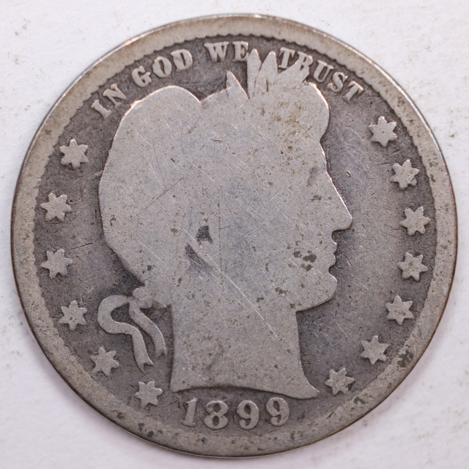1899 Barber Quarter, Abt Good Circulated Coin, Store #QR0378