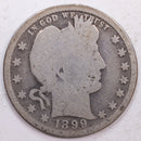 1899 Barber Silver Quarter, Abt Good Circulated Coin, Store