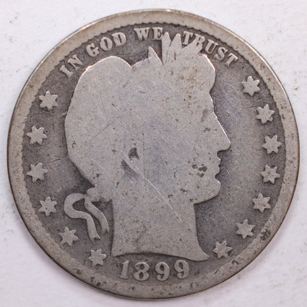 1899 Barber Silver Quarter, Abt Good Circulated Coin, Store #QR0378