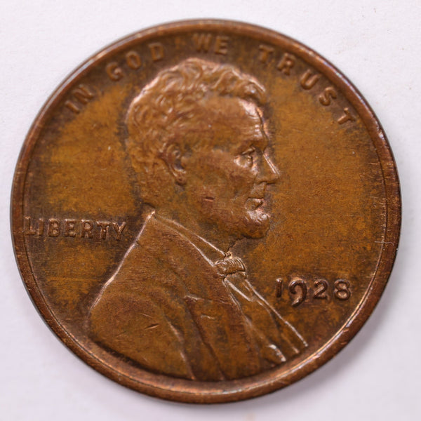 1928 Lincoln Wheat Cent., About Uncirculated Coin., Store #1858