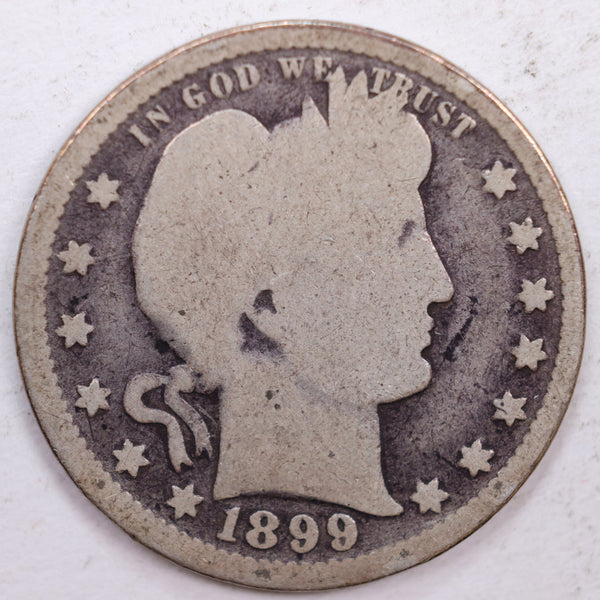 1899 Barber Silver Quarter, Good Circulated Coin, Store #QR0381