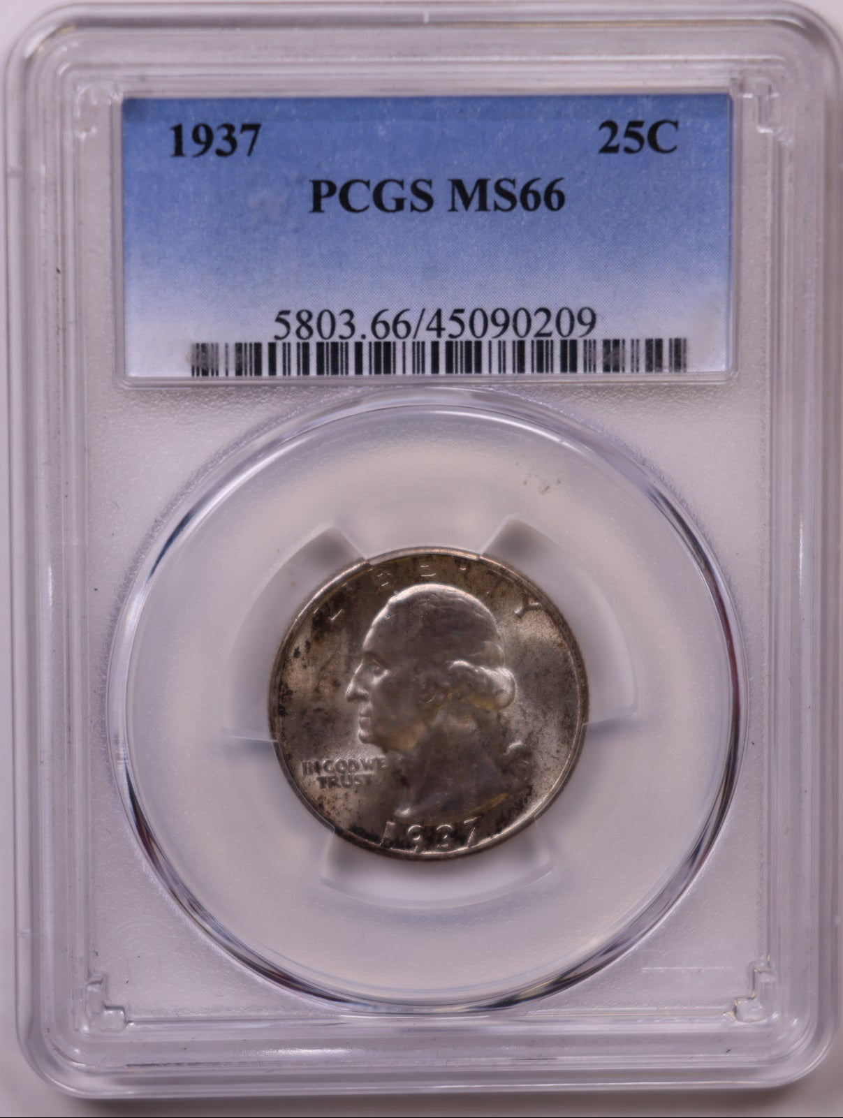 1937 Washington Silver Quarter, PCGS MS-66, Mint State Uncirculated Coin, Store #QR1177