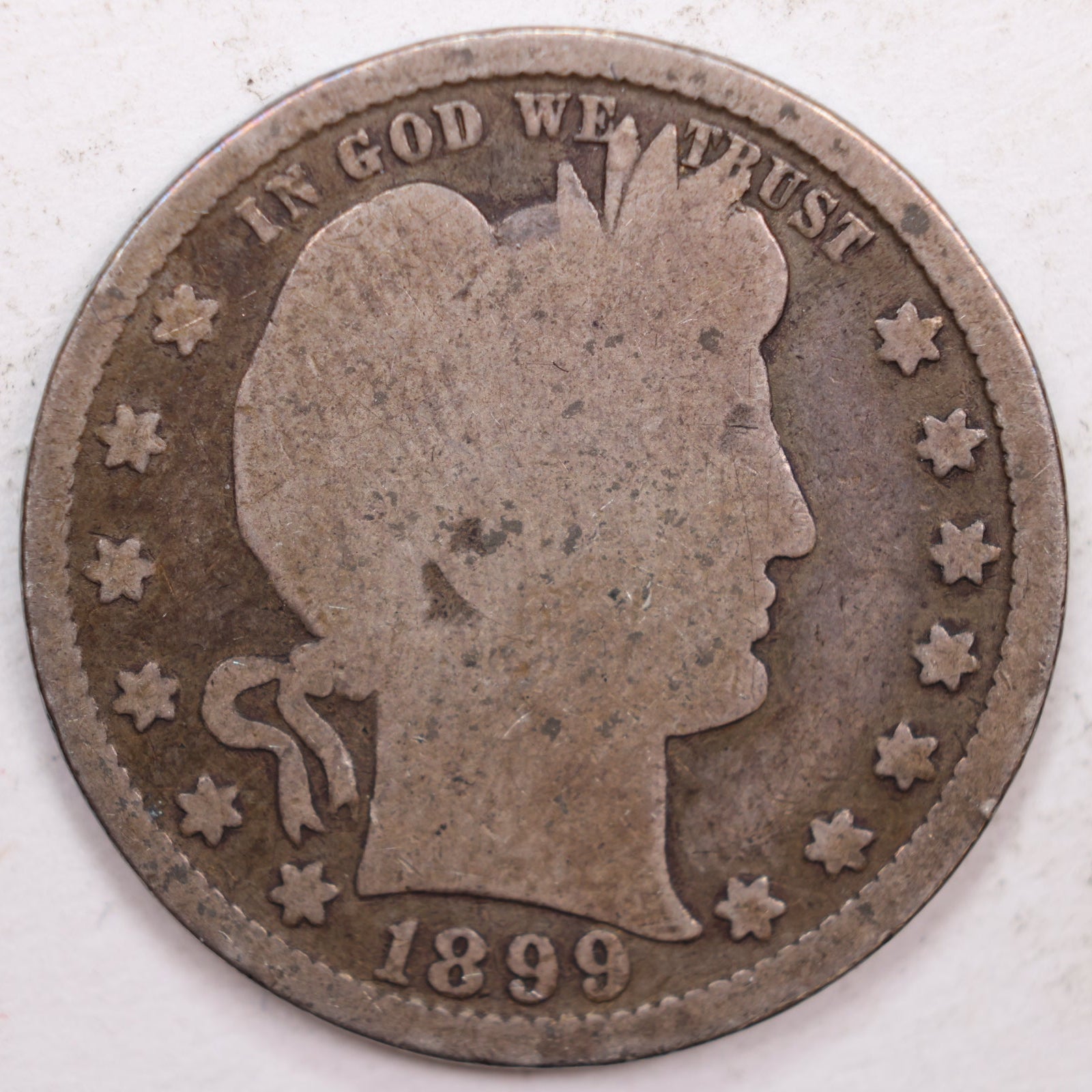 1899 Barber Silver Quarter, Good Circulated Coin, Store #QR0385