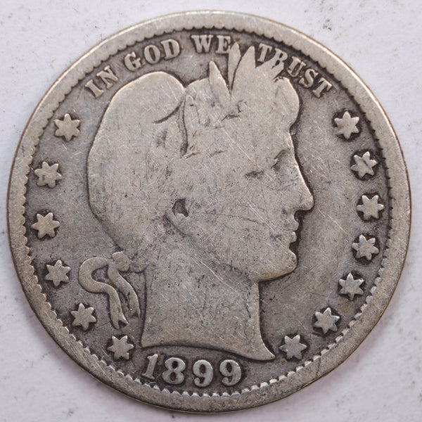 1899 Barber Silver Quarter, Very Good Circulated Coin, Store #QR0387