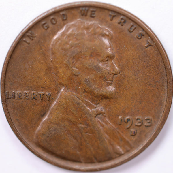 1933-D Lincoln Wheat Cent, Extra Fine Circulated Coin, Store #CT0457