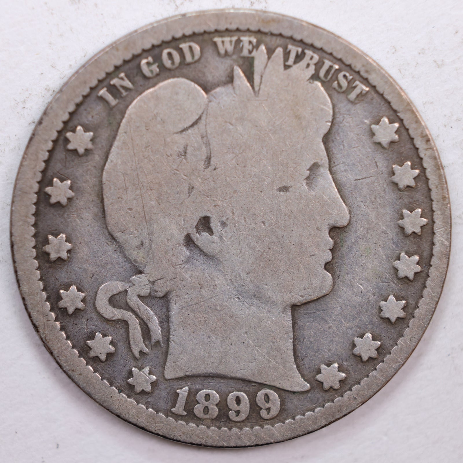 1899 Barber Silver Quarter, Good Circulated Coin, Store #QR0389