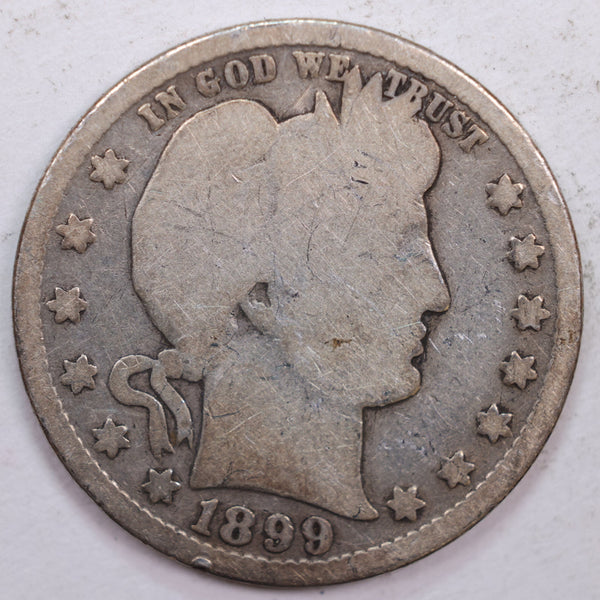1899 Barber Silver Quarter, Good Circulated Coin, Store #QR0390