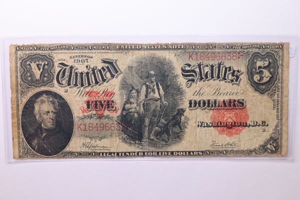 1907 $5 Legal Tender Note., Affordable Circulated Currency., STORE SALE #035151