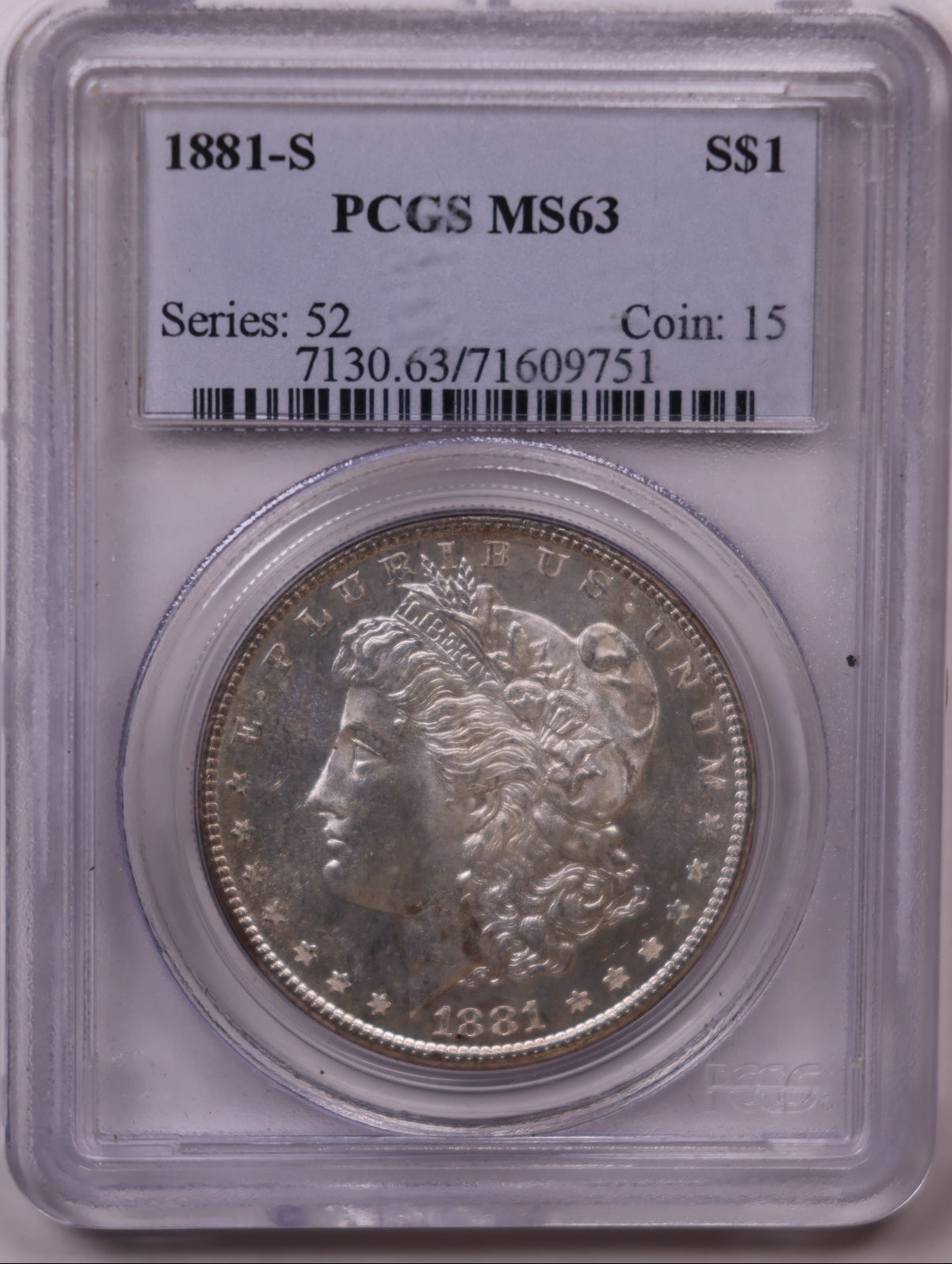 1881-S Morgan Dollar, PCGS MS-63, Mint Uncirculated Coin, Store #DR0971