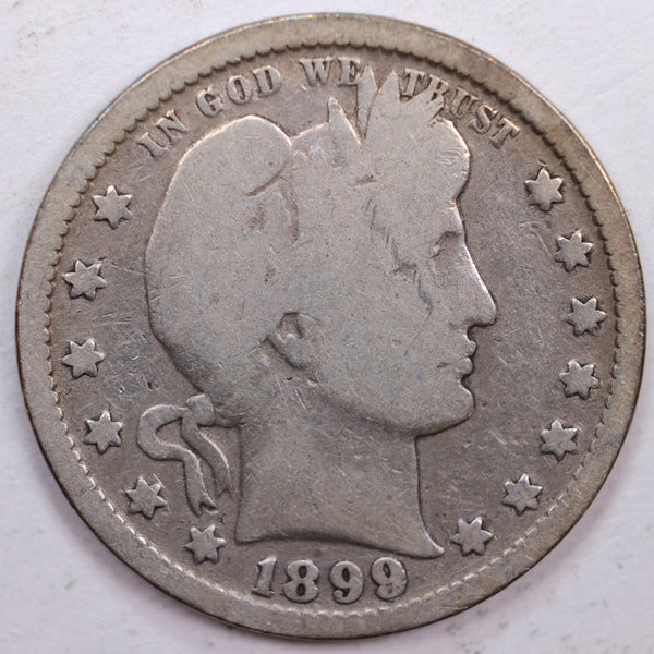 1899 Barber Silver Quarter, Good Circulated Coin, Store #QR0396