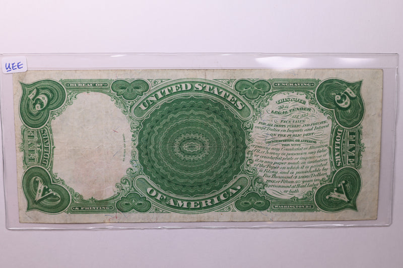 1907 $5 Legal Tender Note., Affordable Circulated Currency., STORE SALE