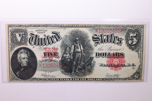 1907 $5 Legal Tender Note., Affordable Circulated Currency., STORE SALE #035154