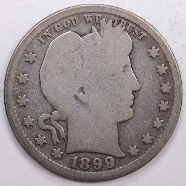 1899-O Barber Silver Quarter, Very Good Circulated Coin, Store #QR0399