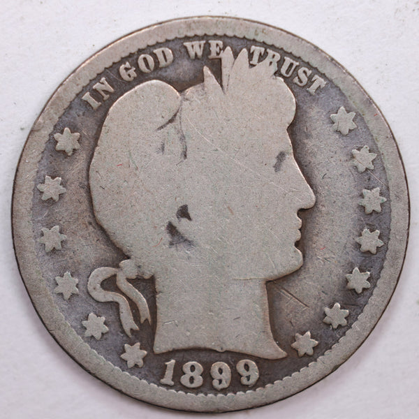 1899-O Barber Silver Quarter, Good Circulated Coin, Store #QR0401
