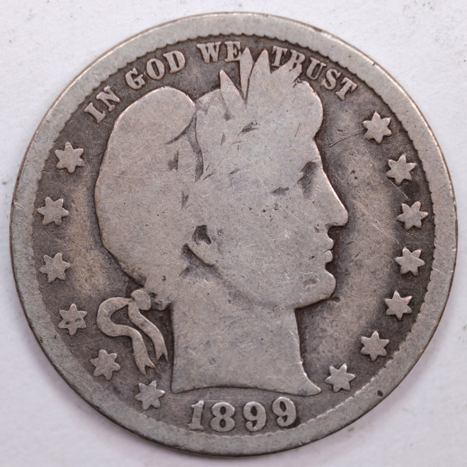 1899-O Barber Silver Quarter, Very Good Circulated Coin, Store #QR0402