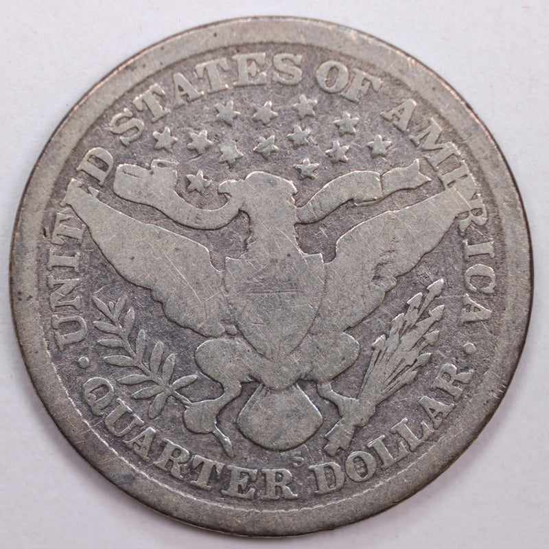 1899-S Barber Silver Quarter, Good+ Circulated Coin, Store