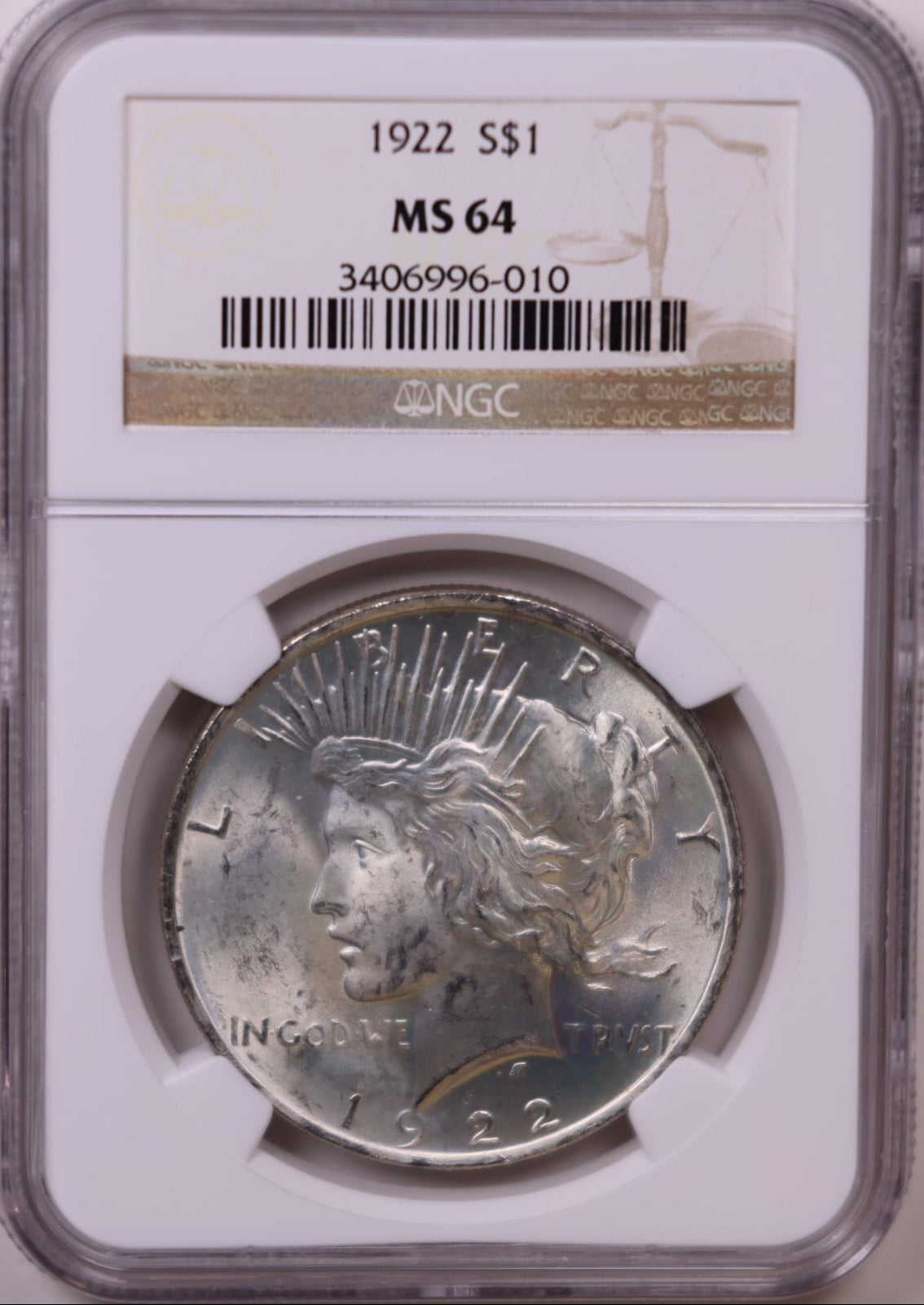 1922 Peace Dollar, NGC MS-64, Mint Uncirculated Coin, Store #DR0978