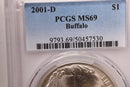 2001-D $1., Buffalo, Silver Dollar Commemorative., PCGS MS-69.,