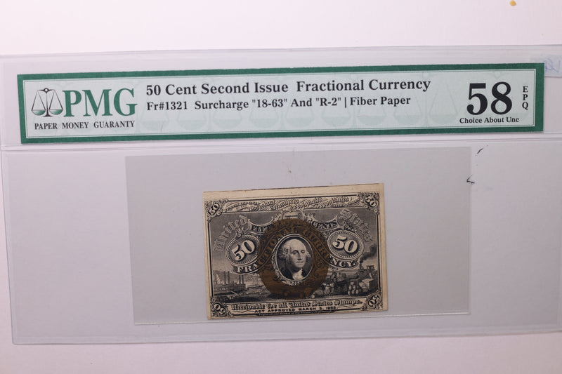 50 Cent, Fractional Currency., PCGS AU-58., Affordable Currency., STORE SALE