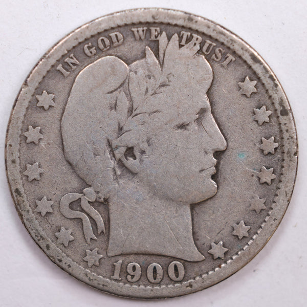 1900-O Barber Silver Quarter, Very Good Circulated Coin, Store #QR0414