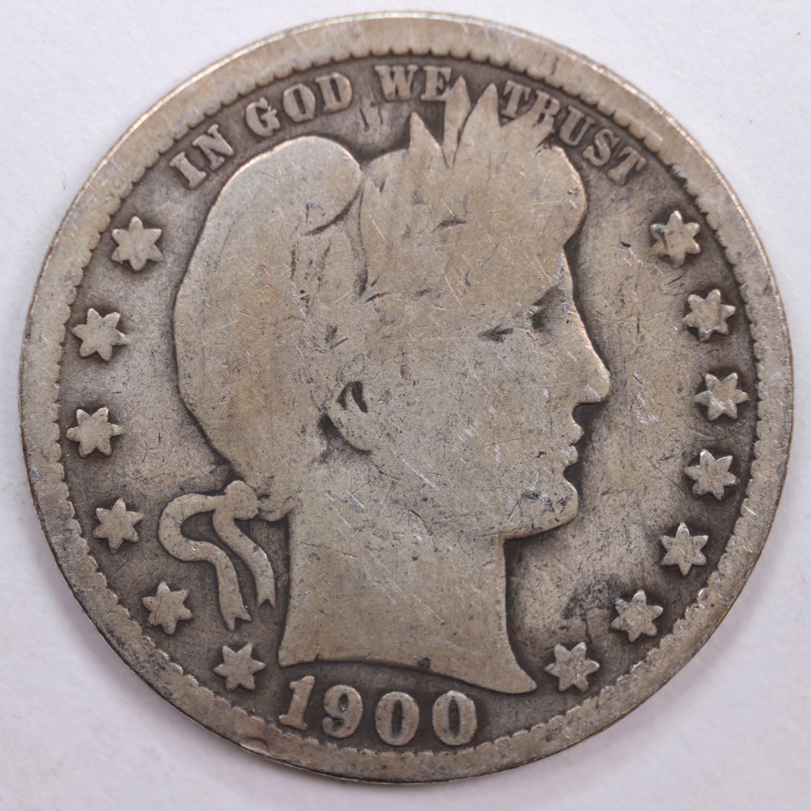 1900-O Barber Silver Quarter, Very Good Circulated Coin, Store #QR0416