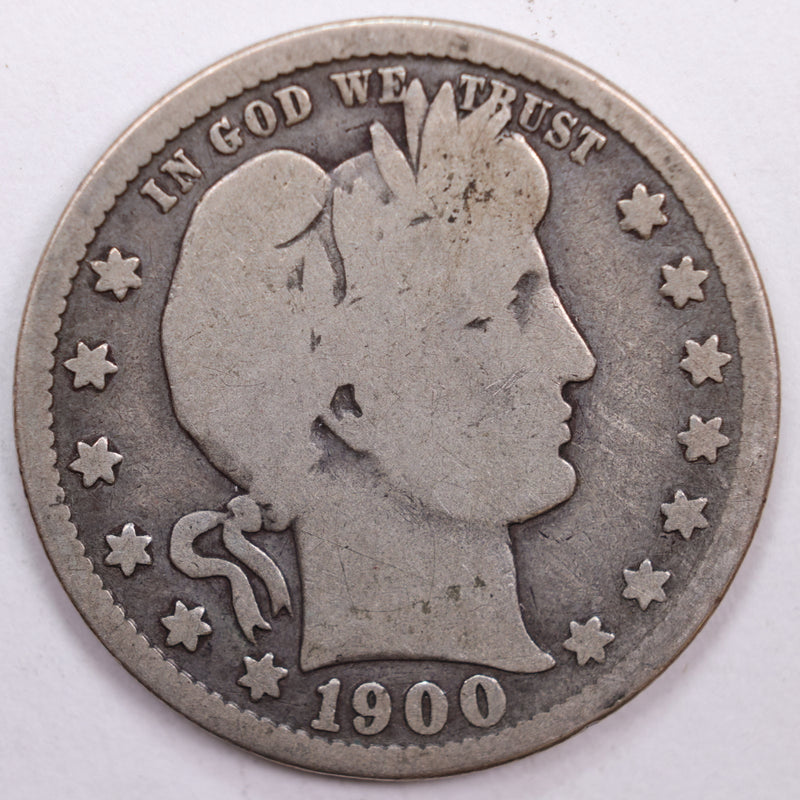 1900-S Barber Silver Quarter, Good Circulated Coin, Store