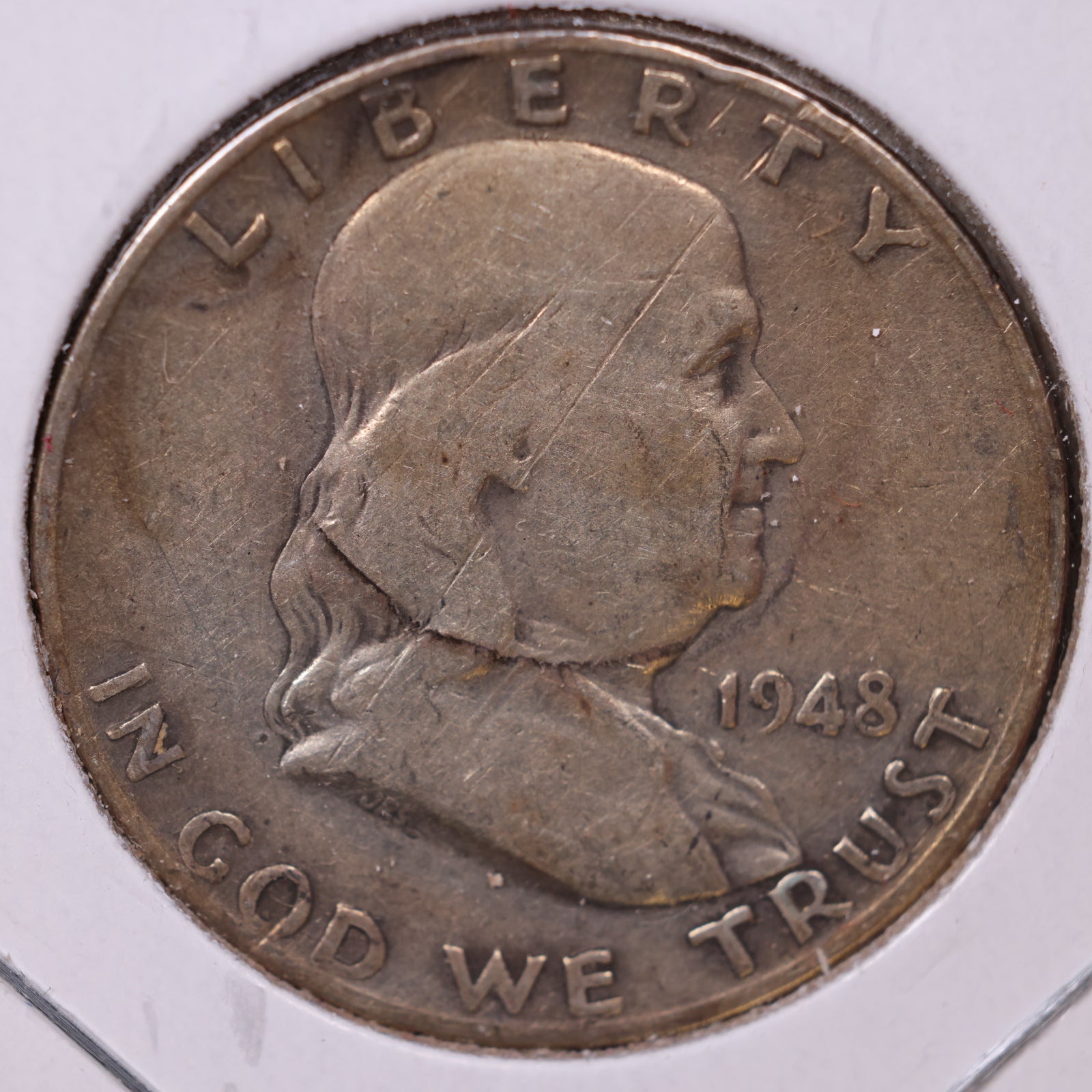 1948-D Ben Franklin Half Dollar, Very Good Circulated Coin. Store #HR1463